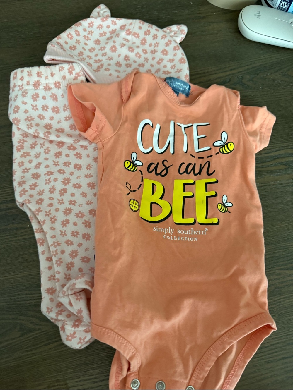 Simply Southern 'Cute as Can Bee' Peach Baby Onesie Bundle